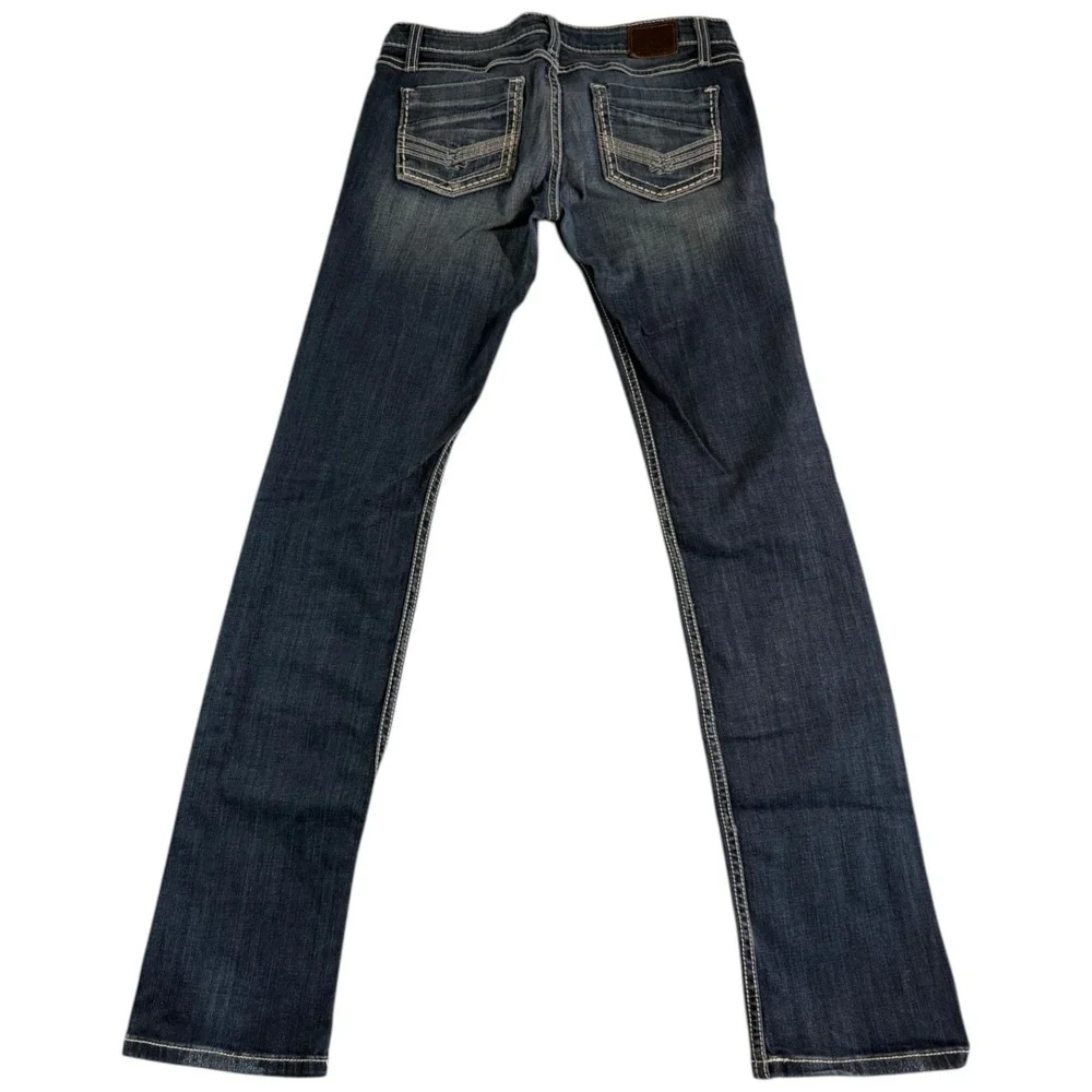 BKE Buckle Stella Straight Jeans Womens 29x35.5 (33x35)‎ Blue Whiskering Denim
